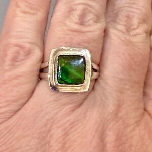 Ammolite Green Sterling Silver Ring in Size 9
